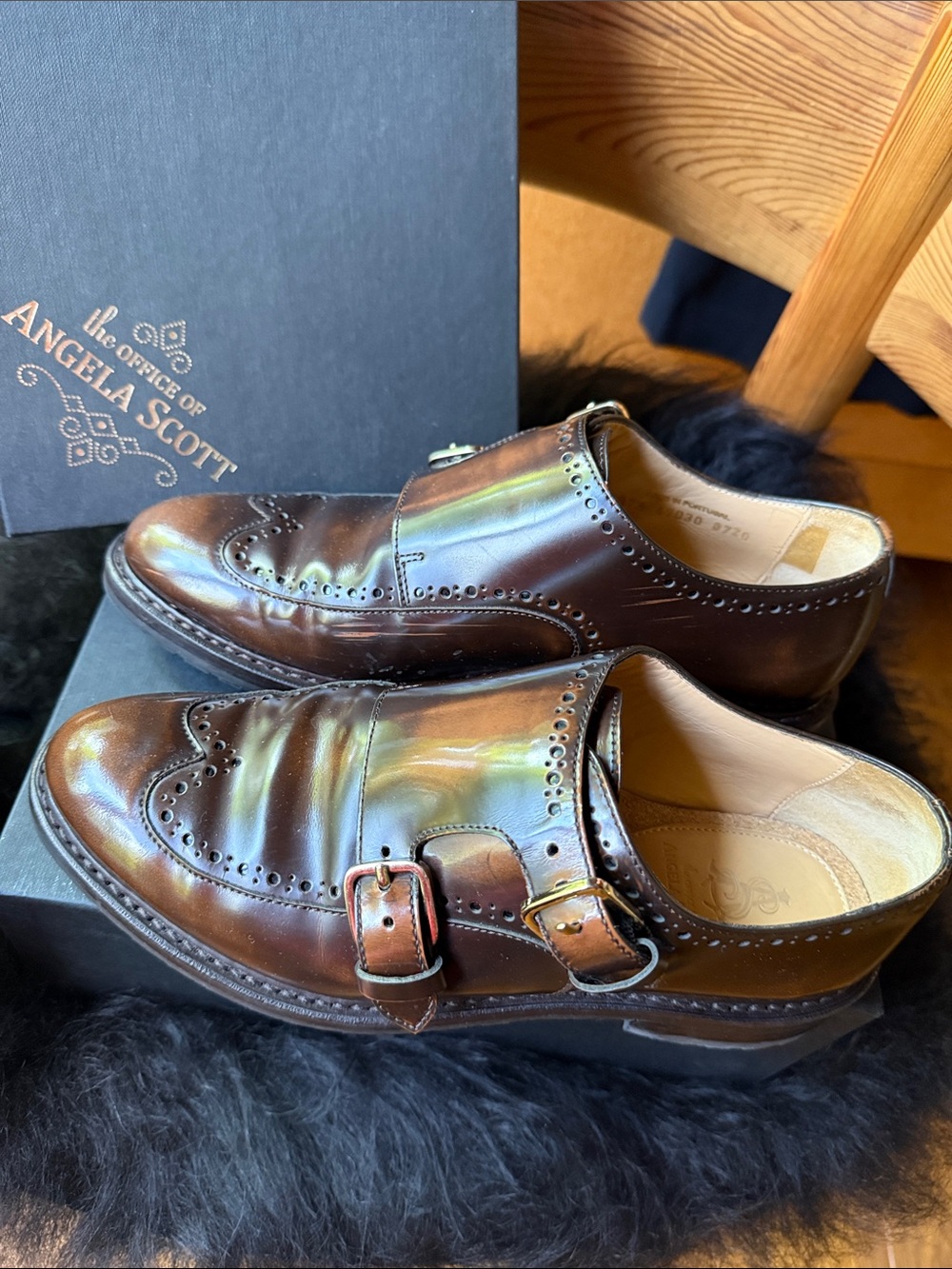 Women's Double Monk Loafers in Brown Leather